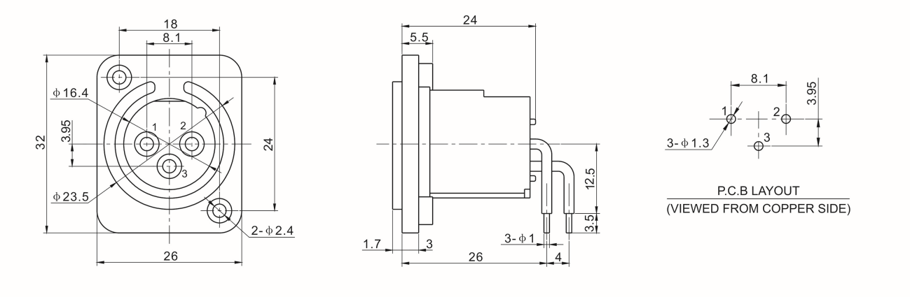 XLR Male Adapter Right Angle Pin Connector 3-Pin Panel Mount Socket Connector