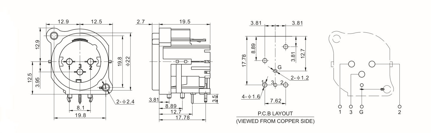 XLR Male Chassis Connector 3-Pin XLR Panel Mount Audio Connector