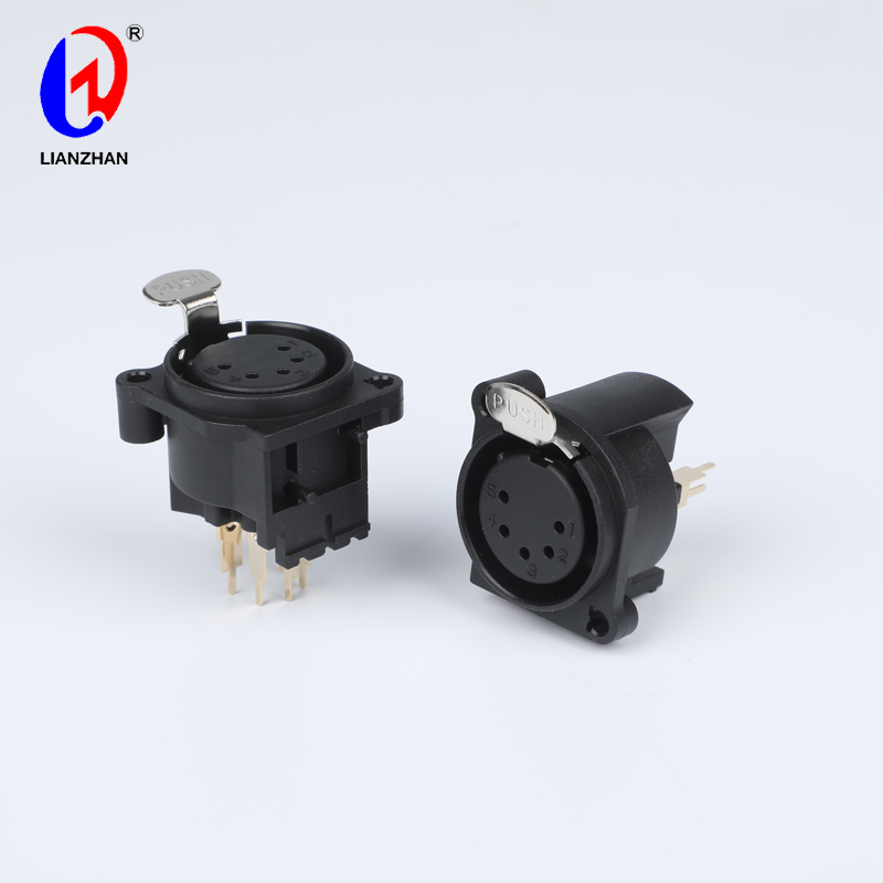 Push XLR Connector 5 Pole Female Receptacle Chassis Mount Connector