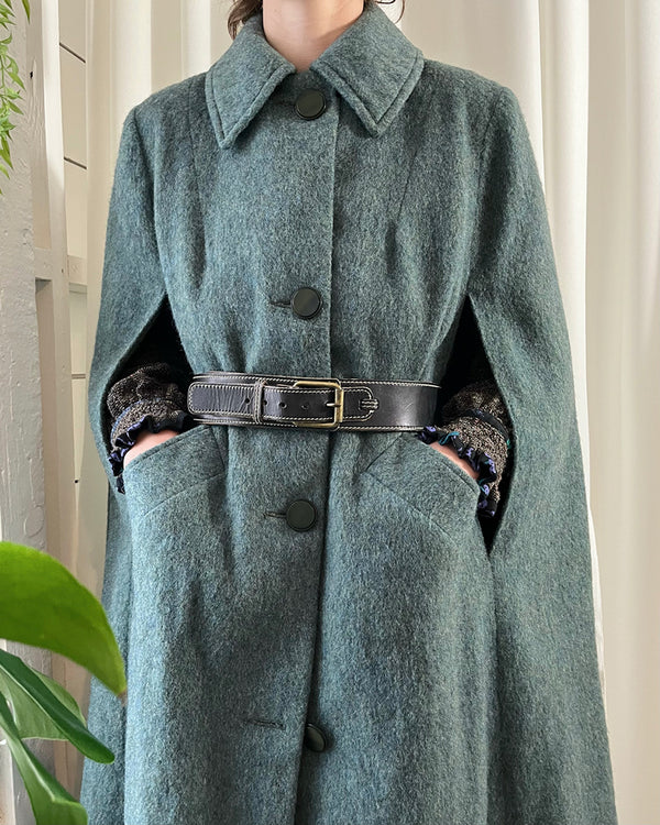 1950s <a href='/belt/'>Belt</a> Black Leather Waist Cinch M/L Deja Vintage Boutique