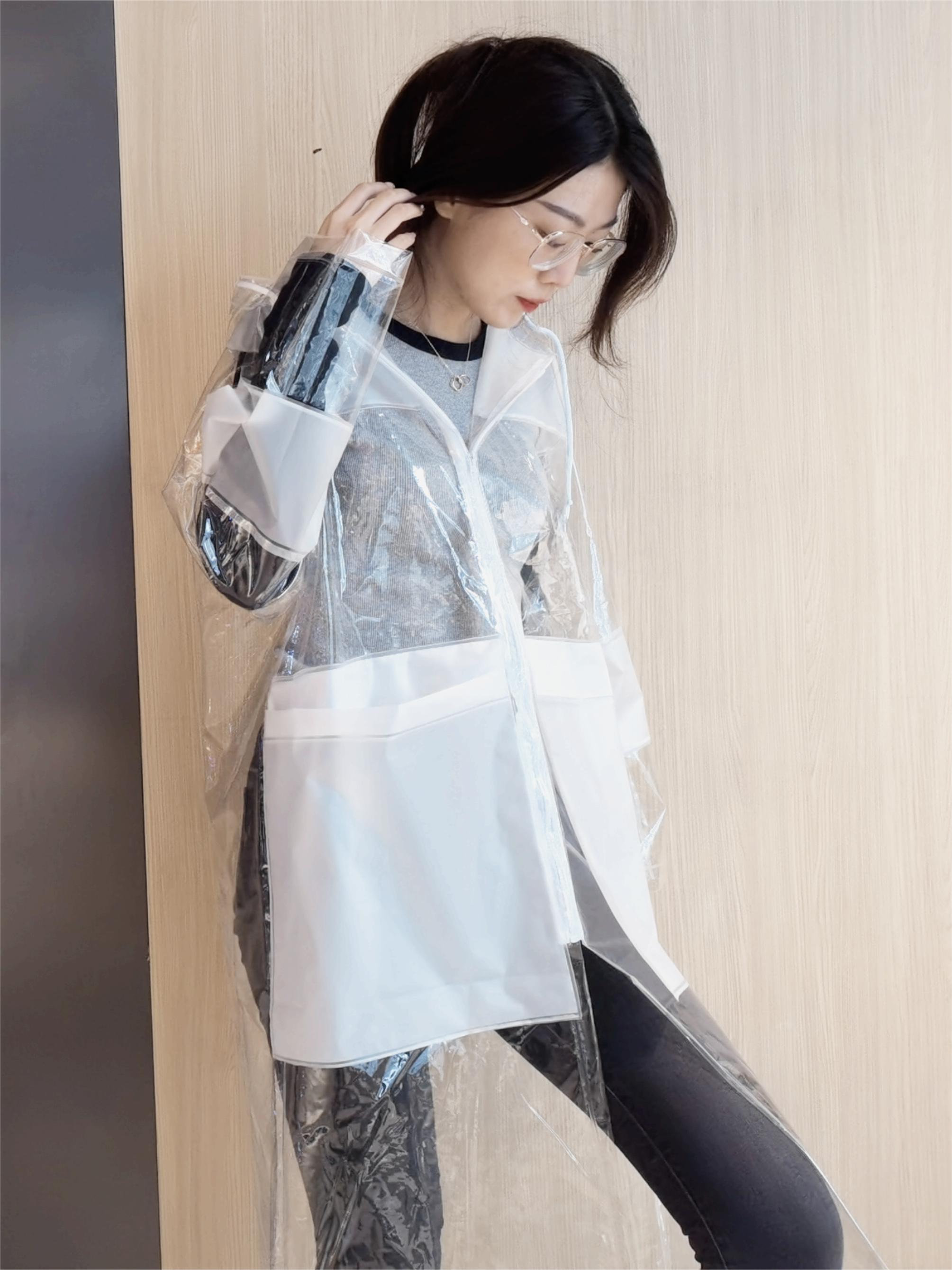fashionable raincoat with transparent fabric long raincoat for women adult