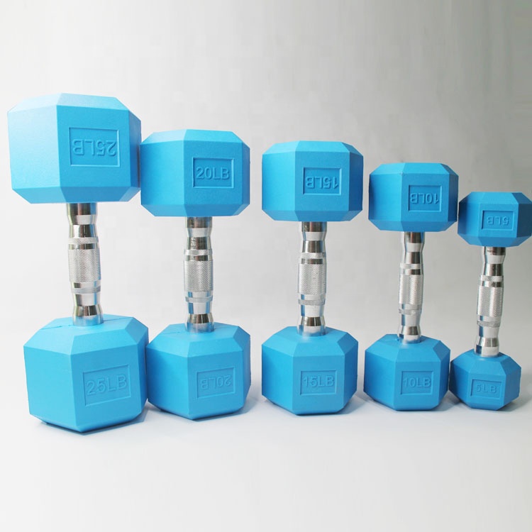 Commercial  professional colorful hex  Rubber Coated PVC coated steel  dumbbell