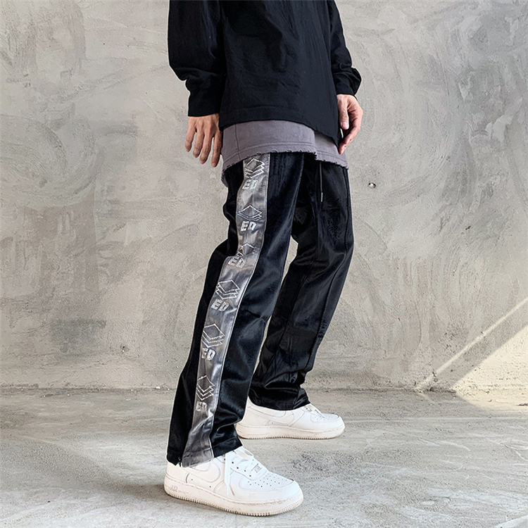 High Quality Custom Hip Hop Vintage Velvet Sweat Jogger Rhinestone Man Velour Track Pants