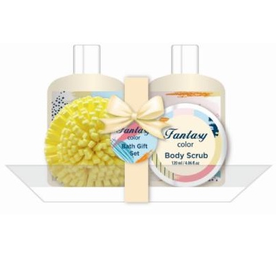 Hot sell shower gel body lotion scrub bath set with EVA flower