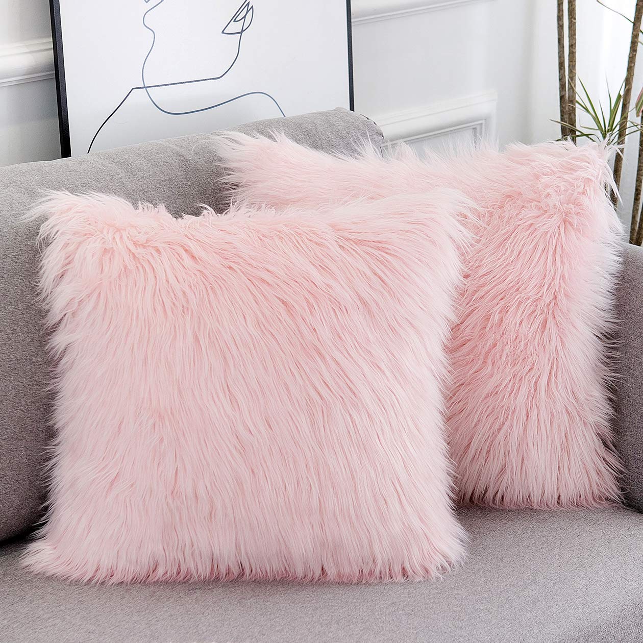 Pink <a href='/fluffy-pillow-covers/'>Fluffy Pillow Covers</a> Faux Fur Merino Style Square Fuzzy Decor Cushion Case