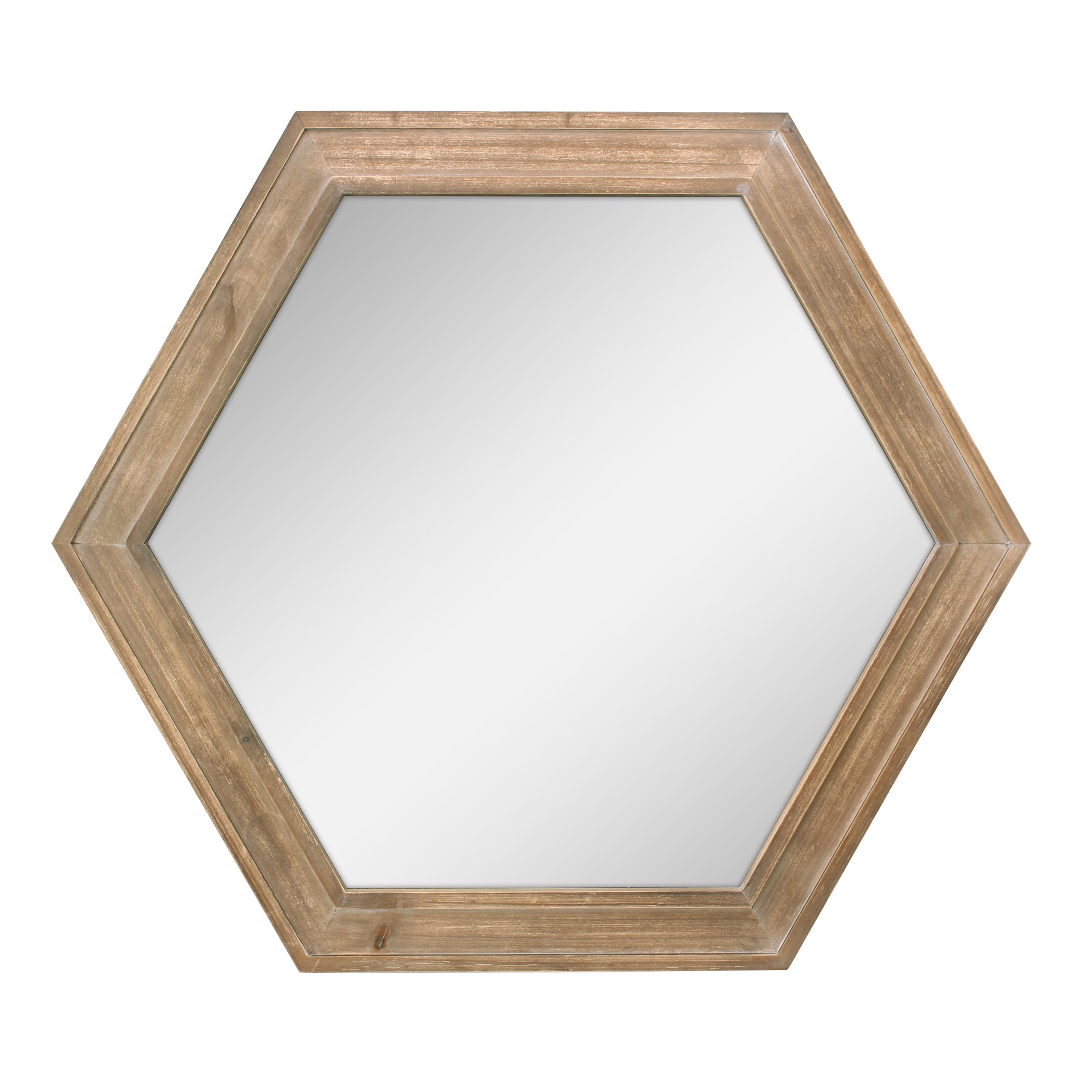 Hexagon Hanging <a href='/wall-mirror/'>Wall Mirror</a> Natural Wood Frame Rustic Farmhouse Decor