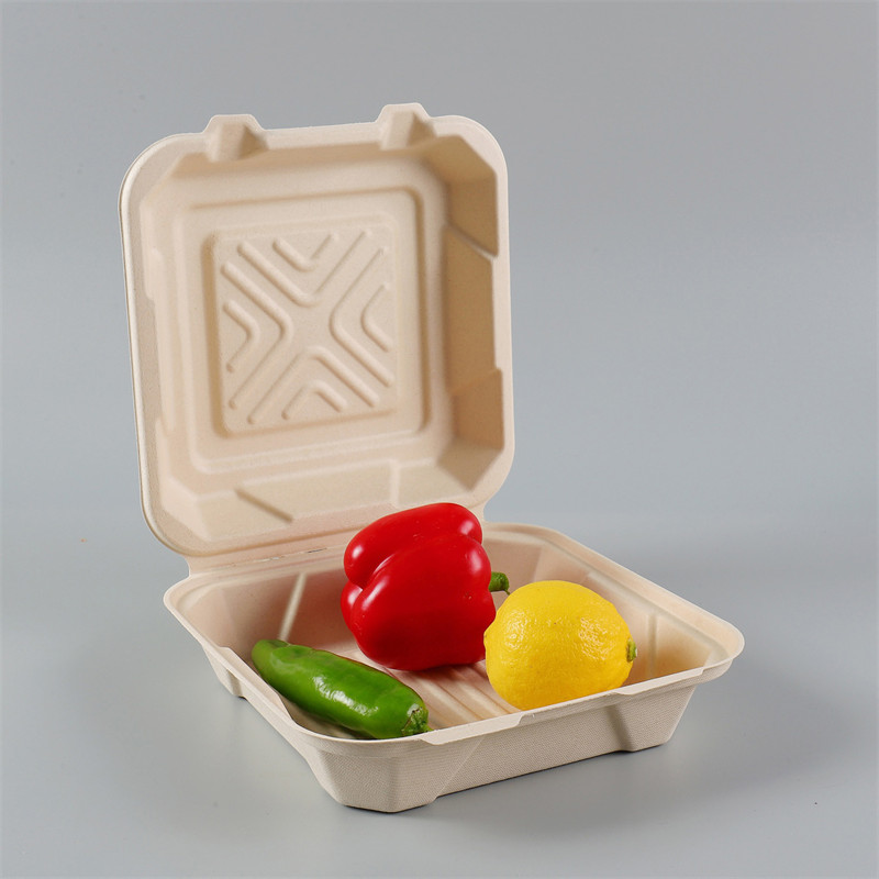 Disposable <a href='/biodegradable/'>Biodegradable</a> bagasse Pulp 8/9inch Clamshell Food container