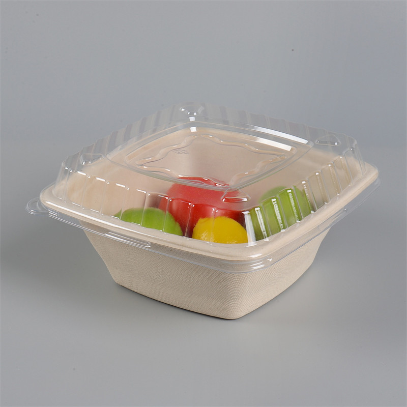 Factory Direct: Premium 42oz/32oz/24oz/16oz Compostable Square Bagasse Bowl with PET Lid