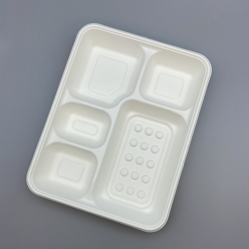 100% Compostable 5 Compartment Disposable Bagasse School Lunch Trays