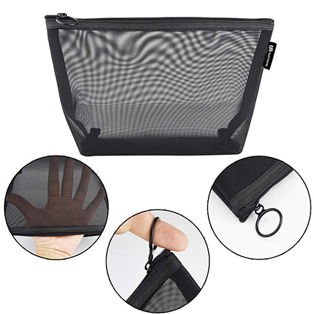 4 Pieces Portable Mesh Cosmetic Bags Breathable Makeup Bags Black Mesh Zipper Pouch for Home Offices Travel Accessories Organizer, 2 Sizes-9