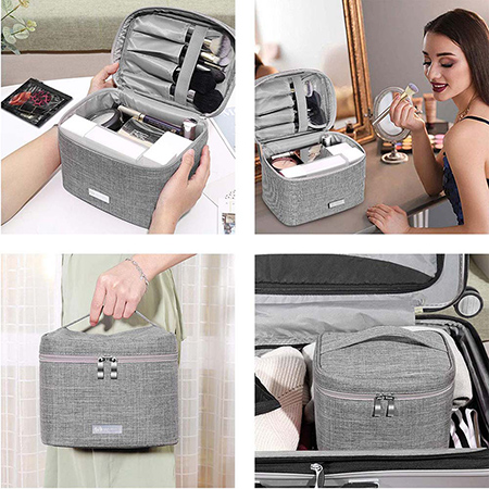 Makeup Bag Travel Large Cosmetic Bag Case Organizer Pouch with Mesh Bag Brush Holder Make Up Toiletry Bags for Women-12