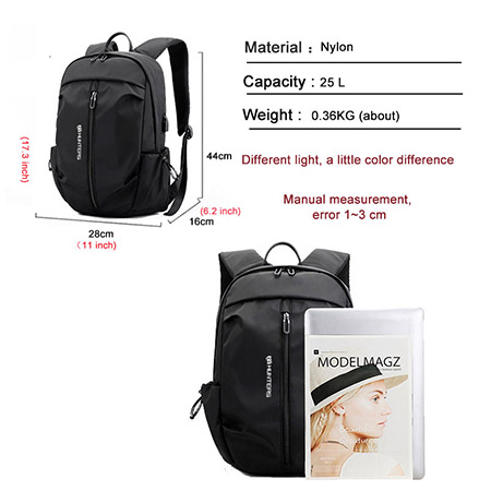 USB Backpack Men Nylon Waterproof Travel Bag New Simple Pure Color Backbag Leisure Light Fitness Male Bag Sports Bag Black Gray (13)