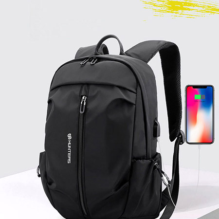 USB Backpack Men Nylon Waterproof Travel Bag New Simple Pure Color Backbag Leisure Light Fitness Male Bag Sports Bag Black Gray (7)