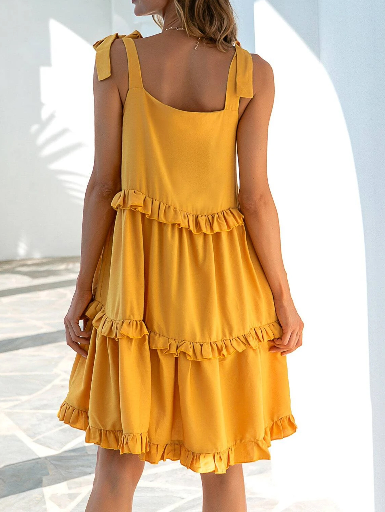 Yellow Ruffle Long Bohemian Beach 100% polyester casual dresses Female Holiday Vintage Elegant Maxi Dress