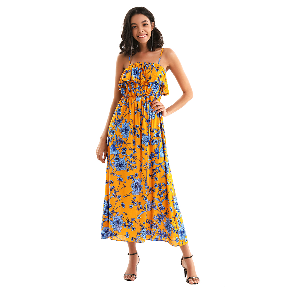 Wholesale Slip Off Shoulder Printing Maxi <a href='/summer-dresses/'>Summer Dresses</a>