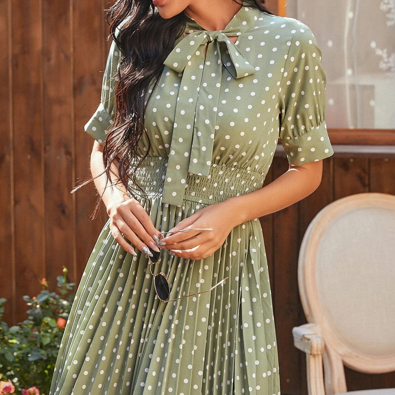 Factory Direct: Women's Summer Polka Dot Bow Tie Waist Dress - Elegant & Casual Vacation Outfits