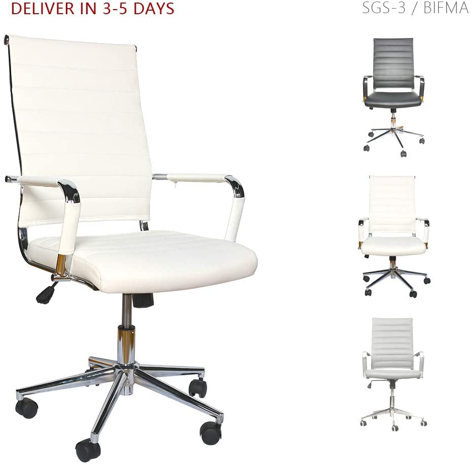 Ergonomic <a href='/office-chairs/'>Office Chairs</a> : White Leather Ribbed Conference ... from Beverly Hills Chairs