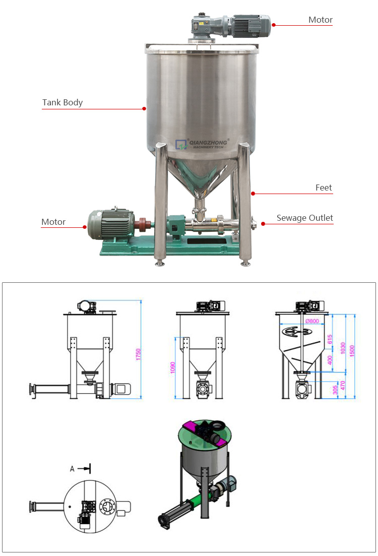 Cone bottom mixing tank with high viscosity conveying screw pump_06