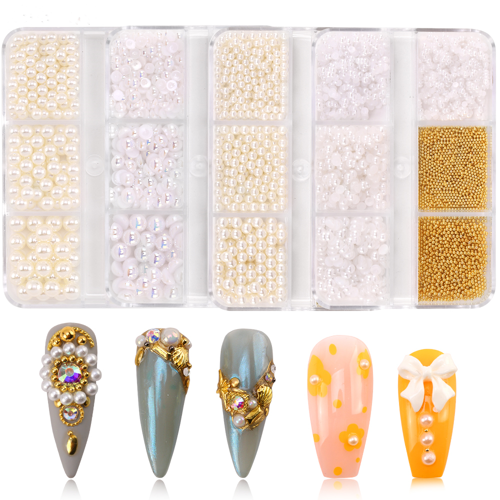 Get Creative with our Factory-Made Boxed Beige Mini White Pearls for Nail Art Decoration