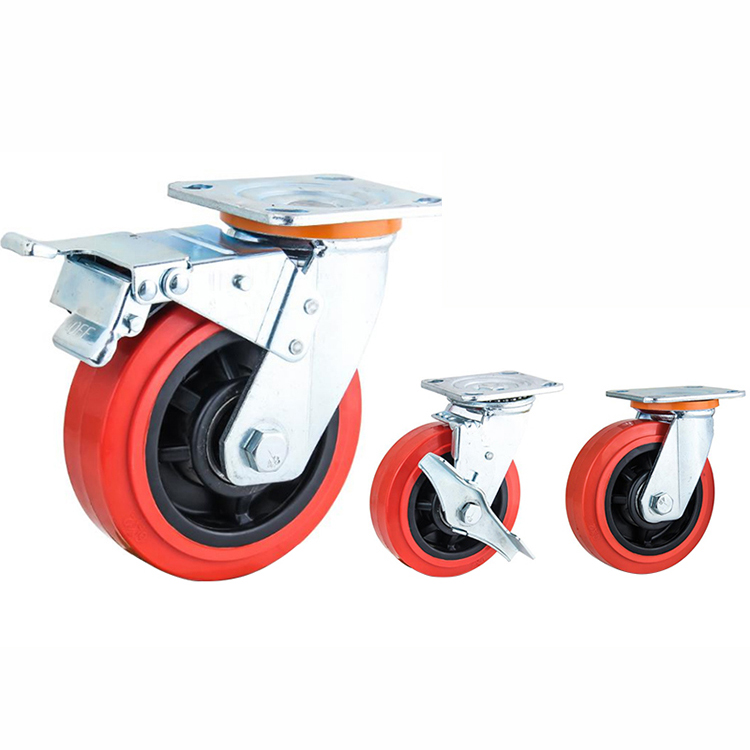 Factory Direct: 6 Inch Black PP with Red PVC Tread Caster Wheel - Side Brake Included