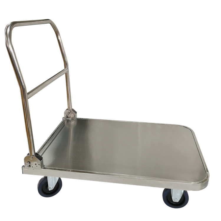 Factory Direct: Stainless Steel <a href='/hand-trolley/'>Hand <a href='/trolley/'>Trolley</a></a> for Food Industry - Foldable & Industrial Grade with Four Wheels