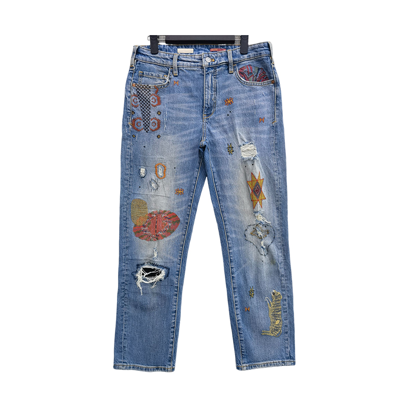 Shop our Embroidered Straight Fit Ripped <a href='/jeans/'>Jeans</a> Women's - Factory Direct Prices!