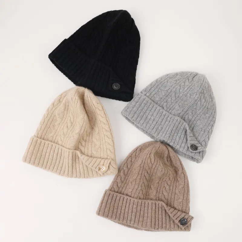 2022 new arrival winter women warm beanie cap cable knitted plain color <a href='/cashmere-hat/'>cashmere hat</a>