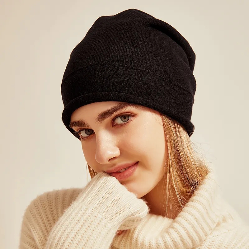 custom embroidery logo label <a href='/winter-hat/'>winter hat</a>s women luxury fashion warm double layer plain color 100% Cashmere Knitting ny Beanie