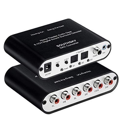 5.1 Audio Rush Digital to Analog Decoder Converter Optical SPDIF Coaxial AUX to 6RCA Support AC3 Dolby DTS to Analog 5.1 Channel Surround Audio Sound | Chip Multi