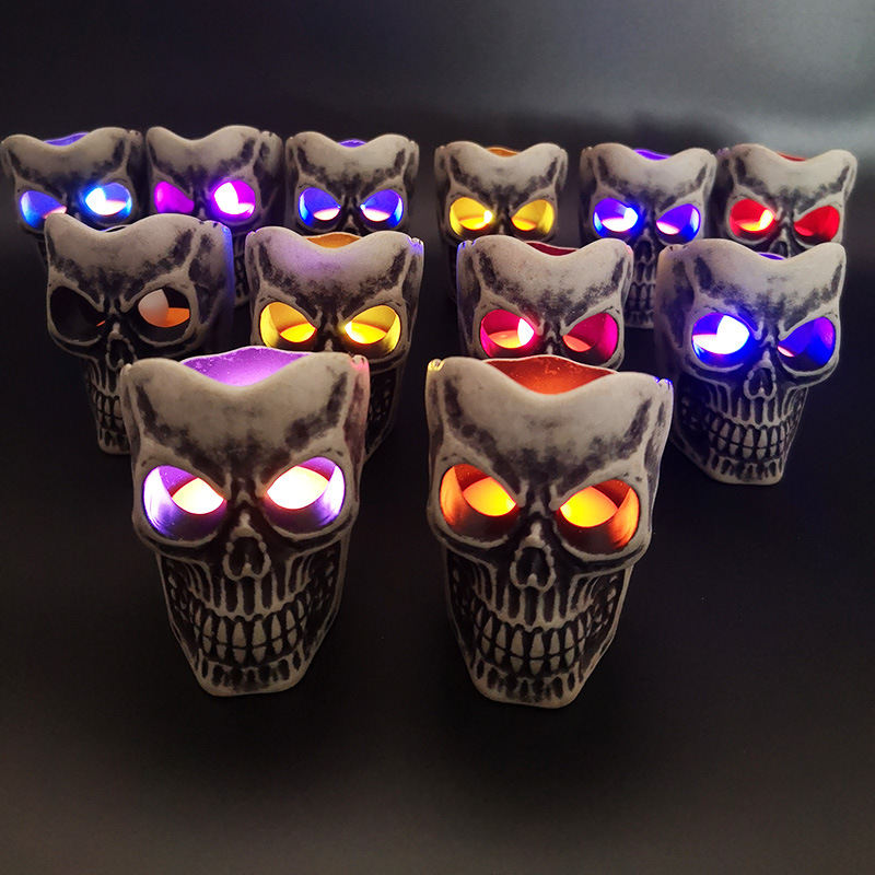 New Arrival Retro RGB Led Night Light Skull Shape With Pumpkin Led Candle For <a href='/halloween/'>Halloween</a> Candle Light Decoration