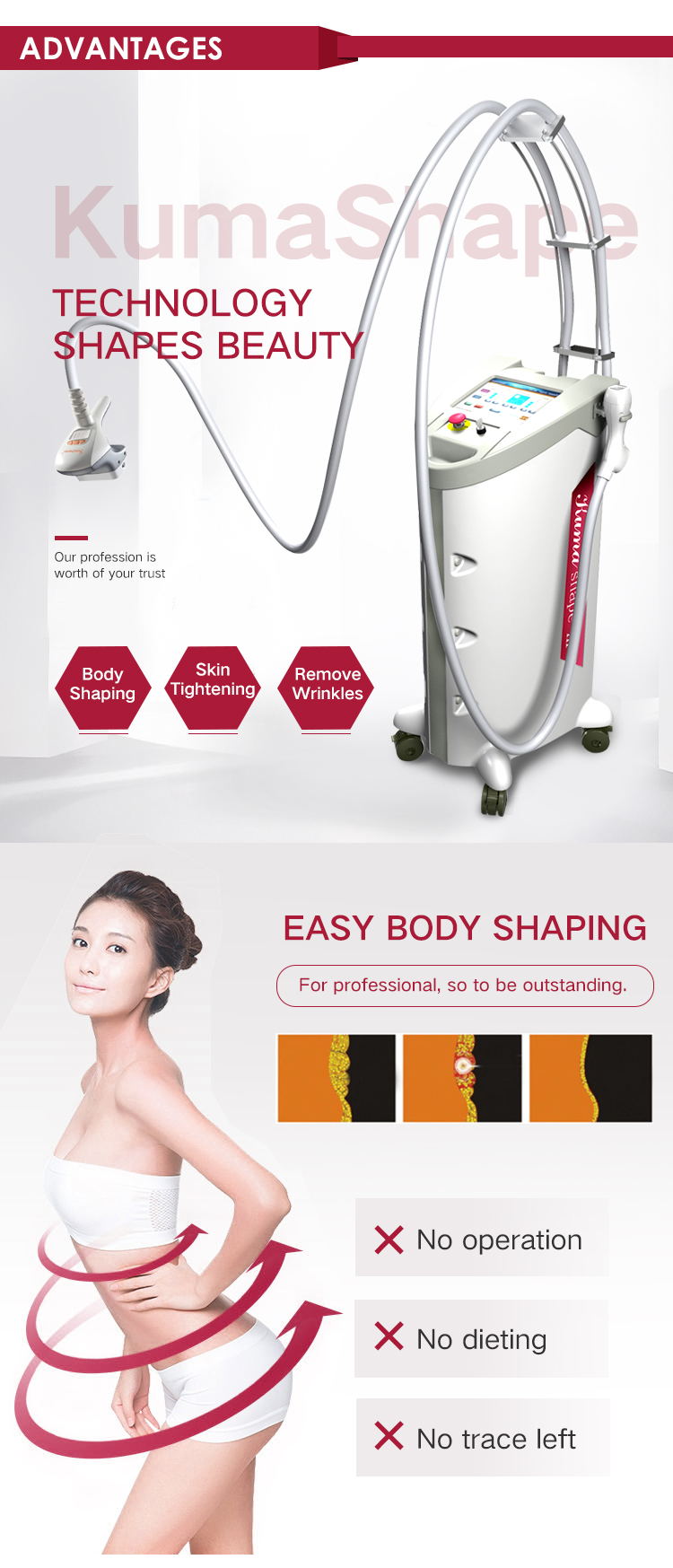 kuma shape cavitation vacuum rf machine