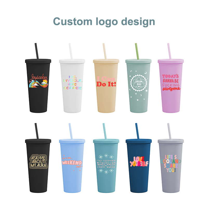 Wholesale Custom logo BPA Free Tumbler with Straw and Lid Water cup Iced Coffee Travel Mug Cup,Reusable Plastic Cups