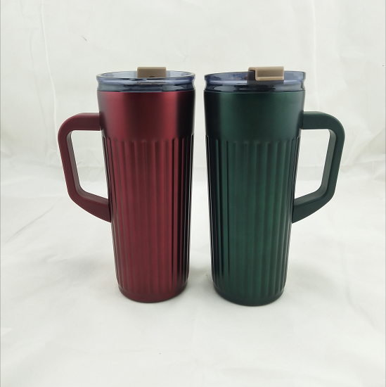 double wall stainless steel vacuum drinking tumbler with straw