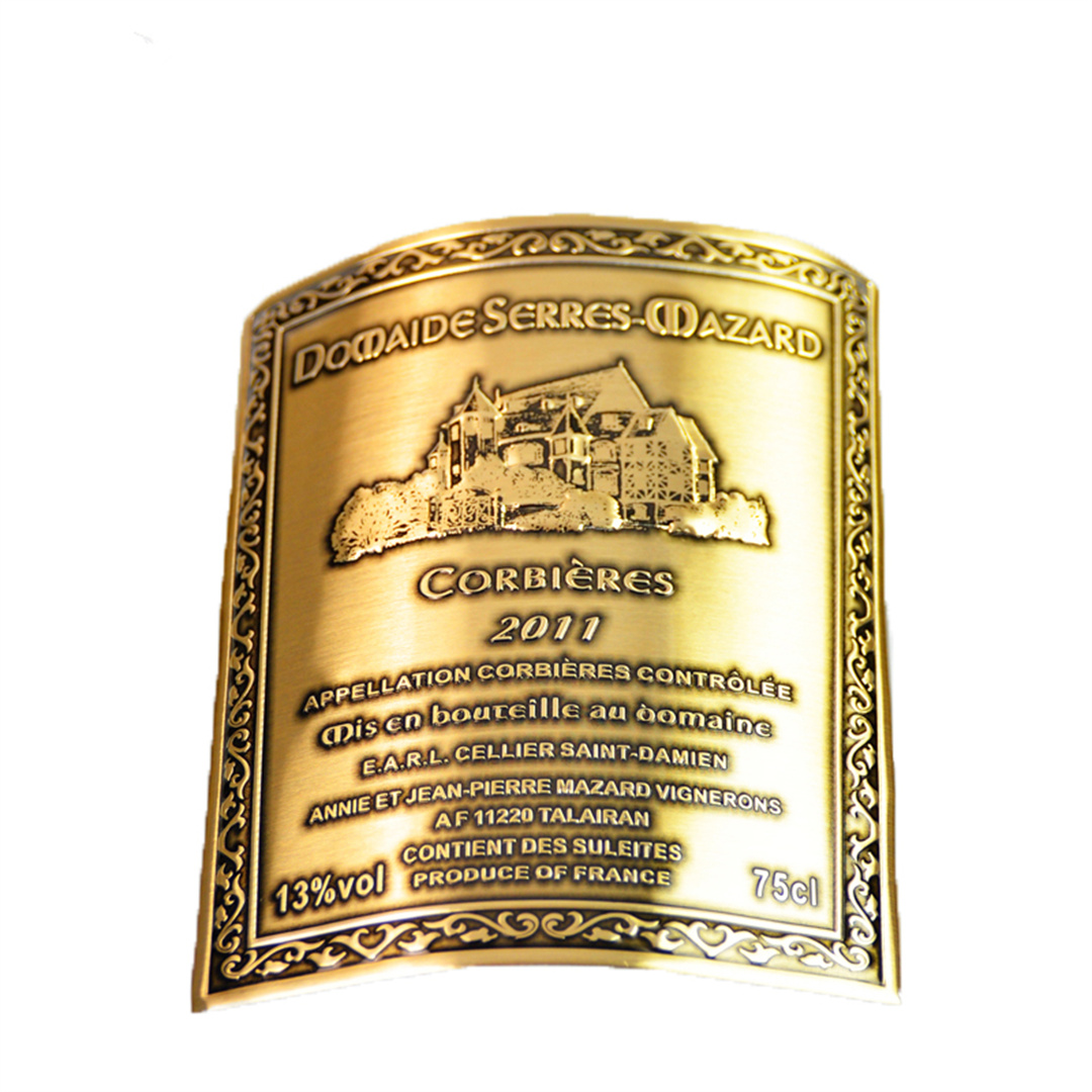 Custom Gold Embossed Printed Soft Aluminum Metal <a href='/label/'>Label</a> Red Wine Bottle <a href='/label-sticker/'>Label Sticker</a>