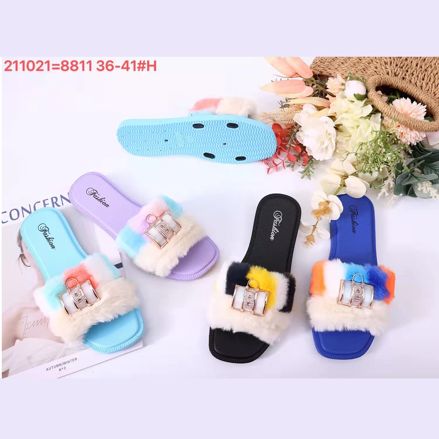 Women's Fur Fluffy Slippers Furry Slides Summer Sandals Open Toe Indoor Outdoor Fluffy Slides 