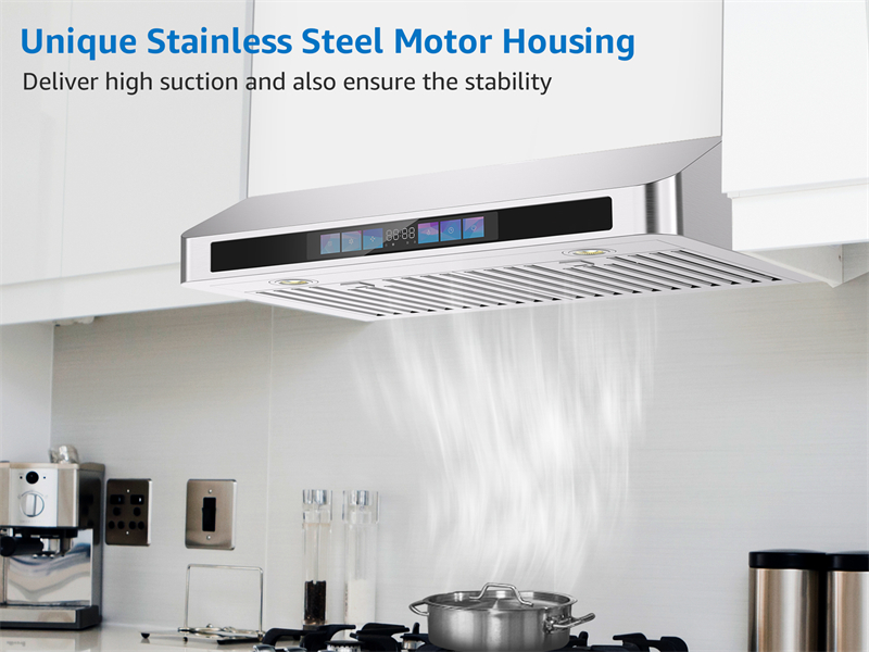 thumbnail image 2 of 30 Inch Wall Mounted Range Hood - 450 CFM Stainless Steel Vent Hood, 3-Speed, LED Light By Tieasy 2 of 6