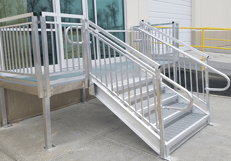 custom-aluminum-exterior-warehouse-stairs-UI | SafeRack Installations