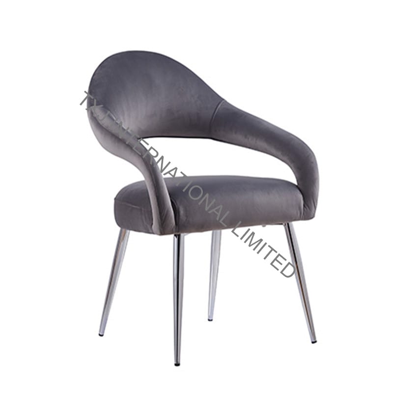 LONA Fabric Dining <a href='/chair/'>Chair</a> Armchair With Chromed Legs