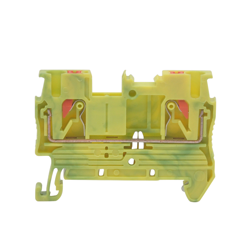 UPT-2.5PE High quality China Manufacturer Green and Yellow Color Screwless Wire To Wire  small Current Push In Ground Terminal BLock Grounding Din Rail Pluggable Terminal Blocks