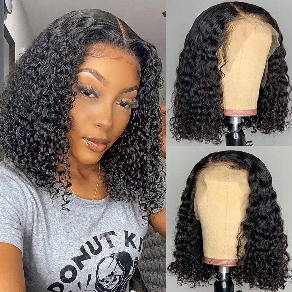 Lace Front Wigs with Bangs Unique Stock Burmese Human Hair Lace Front Wigs Short Kinky Curly Bob Lace Front - Interesting collection of Wigs