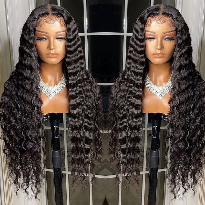 Factory Direct Wholesale Transparent Swiss Lace Deep Wave Human <a href='/hair/'>Hair</a> Wigs