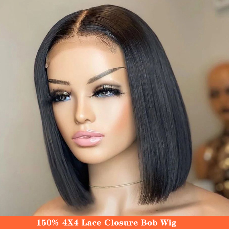 Short Straight 4x4 HD Lace Closure Bob Human <a href='/hair/'>Hair</a> Wig