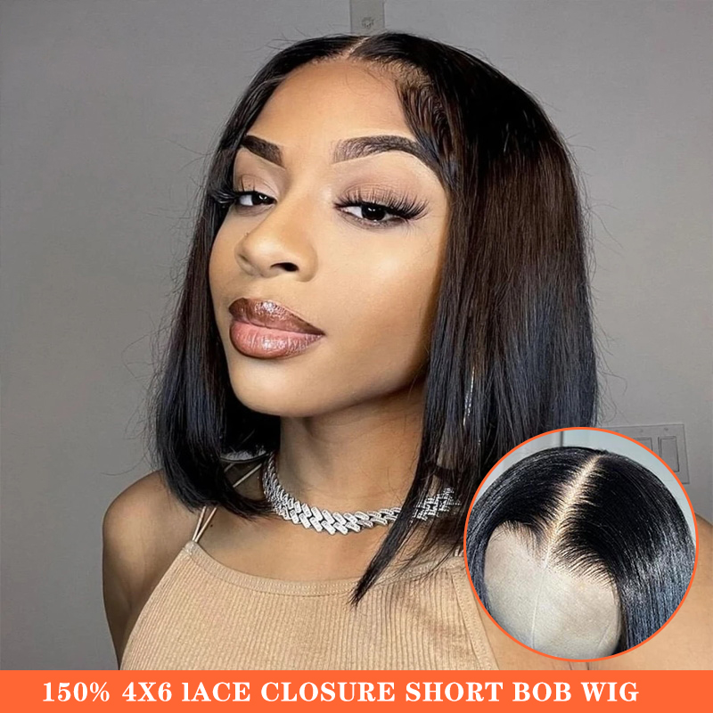 HD Glueless Beginner Friendly 4X6 Lace Closure Short Bob Straight Wig