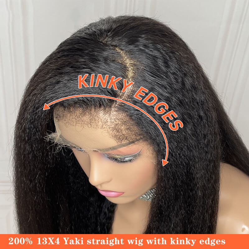 13x4 Kinky Straight Human Hair Wigs With Curly Edges