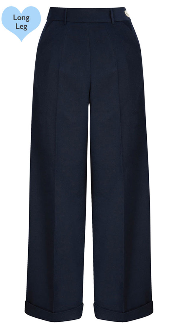 Vintage Midnight Navy High-Waist Wide-Leg Trousers                   GOODSHOP BADSHOP