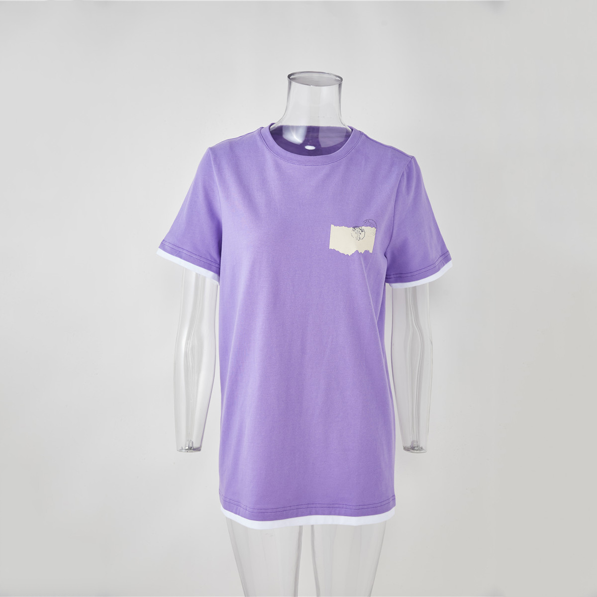 Quality Factory-Made Organic <a href='/cotton/'>Cotton</a> Women's T-Shirt | Purple Soft Curved Hem O-Neck Tee