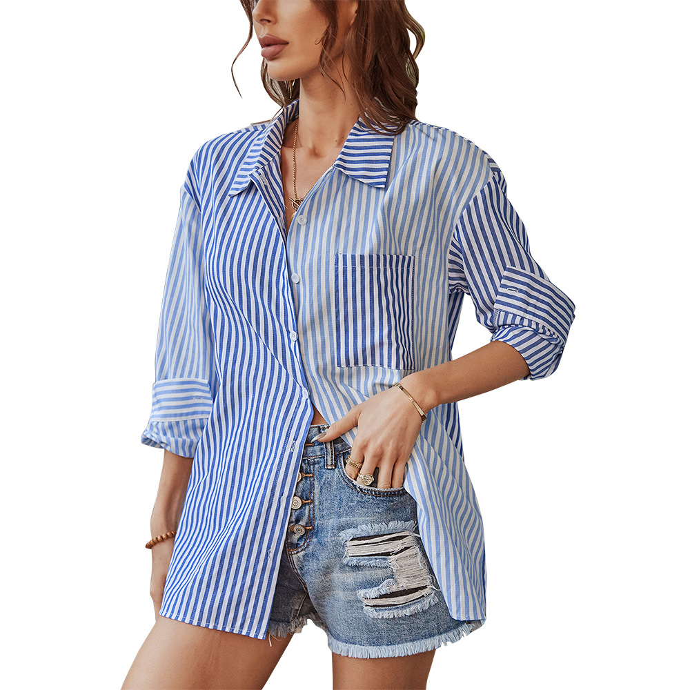 independent research and development design of the united states station amazon long shirt 2022 spring summer long sleeve stripe top temperament commuting