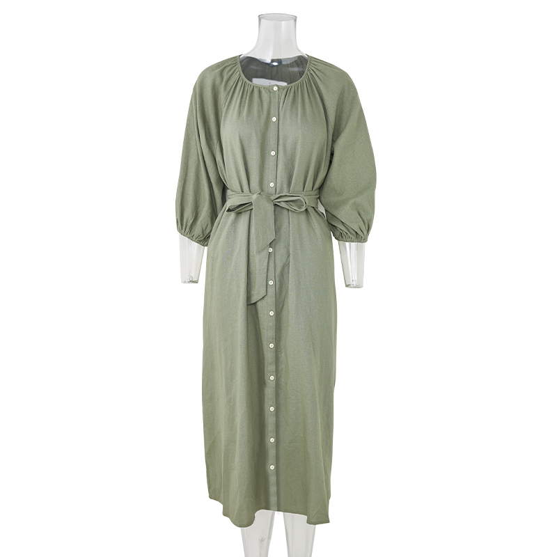 Factory Direct: Fashion Women's Linen Long Dress | Casual Summer Ladies O-Neck Long Sleeve