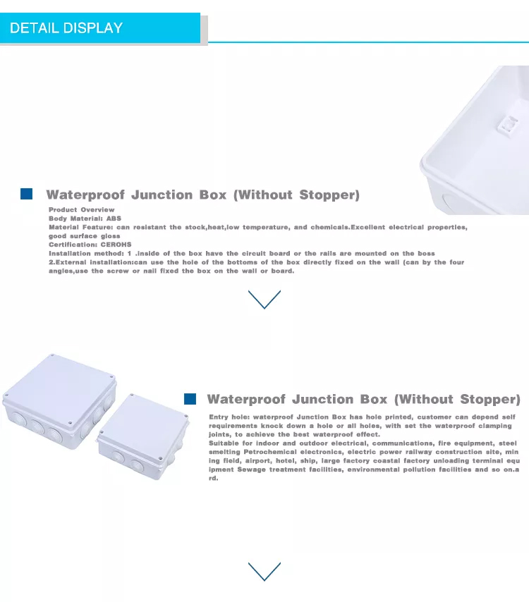 Newest best price Standard Eco-Friendly ip65 plastic waterproof electric junction box 03