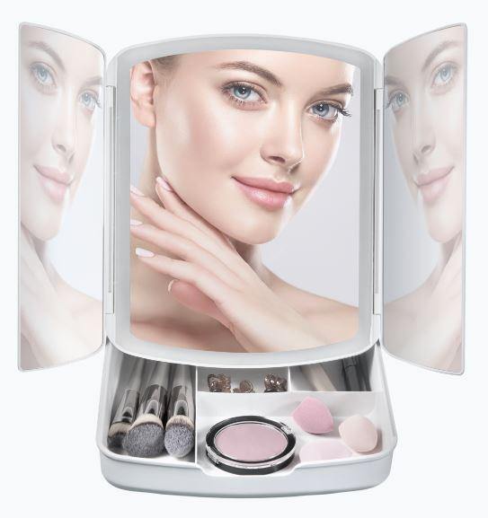 Best 10x Makeup Mirror Tri-Fold 1/2/3x Magnification with Light Touch Screen LED Light Control - Bbier.com %